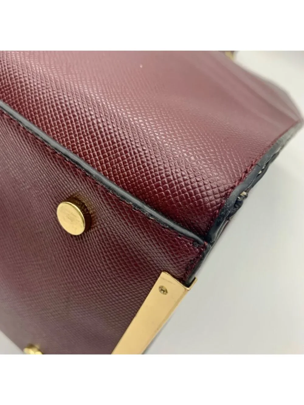 Aldo Burgundy Structured Saffiano Faux Leather Satchel Bag